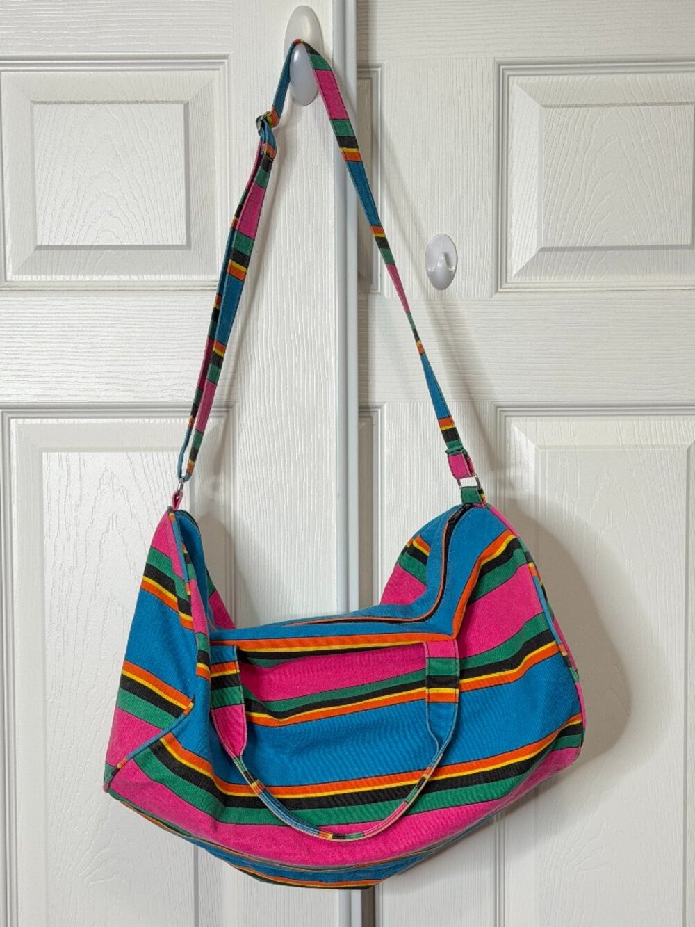 Vintage 90s Colorful Striped Canvas Duffel Bag